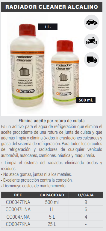Radiador Cleaner Alcalino Ceroil | Eliminador de aceite por rotura de culata 500ML - Imagen 2