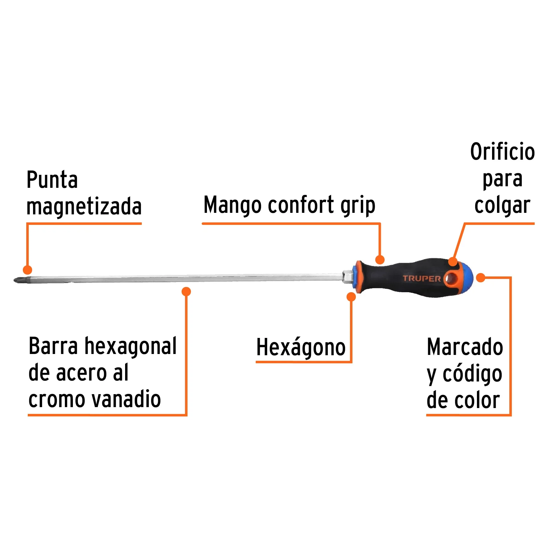Desarmador de cruz 1/4" x 12" mango Comfort Grip, Truper cod 100838 - Imagen 3