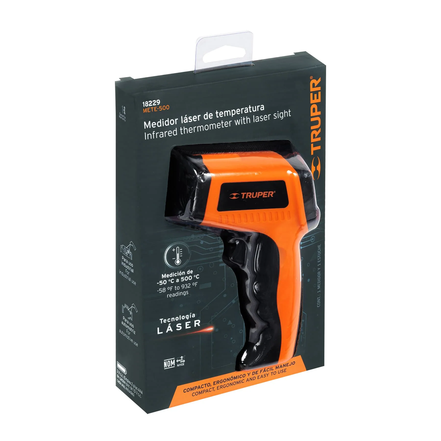 Termometro Laser o Medidor infrarrojo de temperatura de -50°C a 500°C, Truper - 18229 - Imagen 3