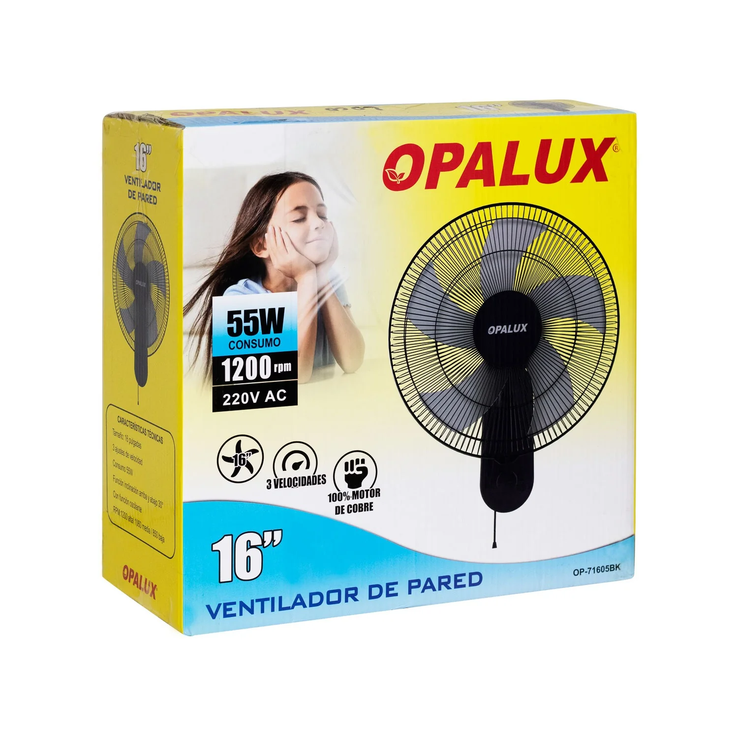 VENTILADOR DE PARED 16" 220AC OPALUX OP-71605BK - Imagen 6